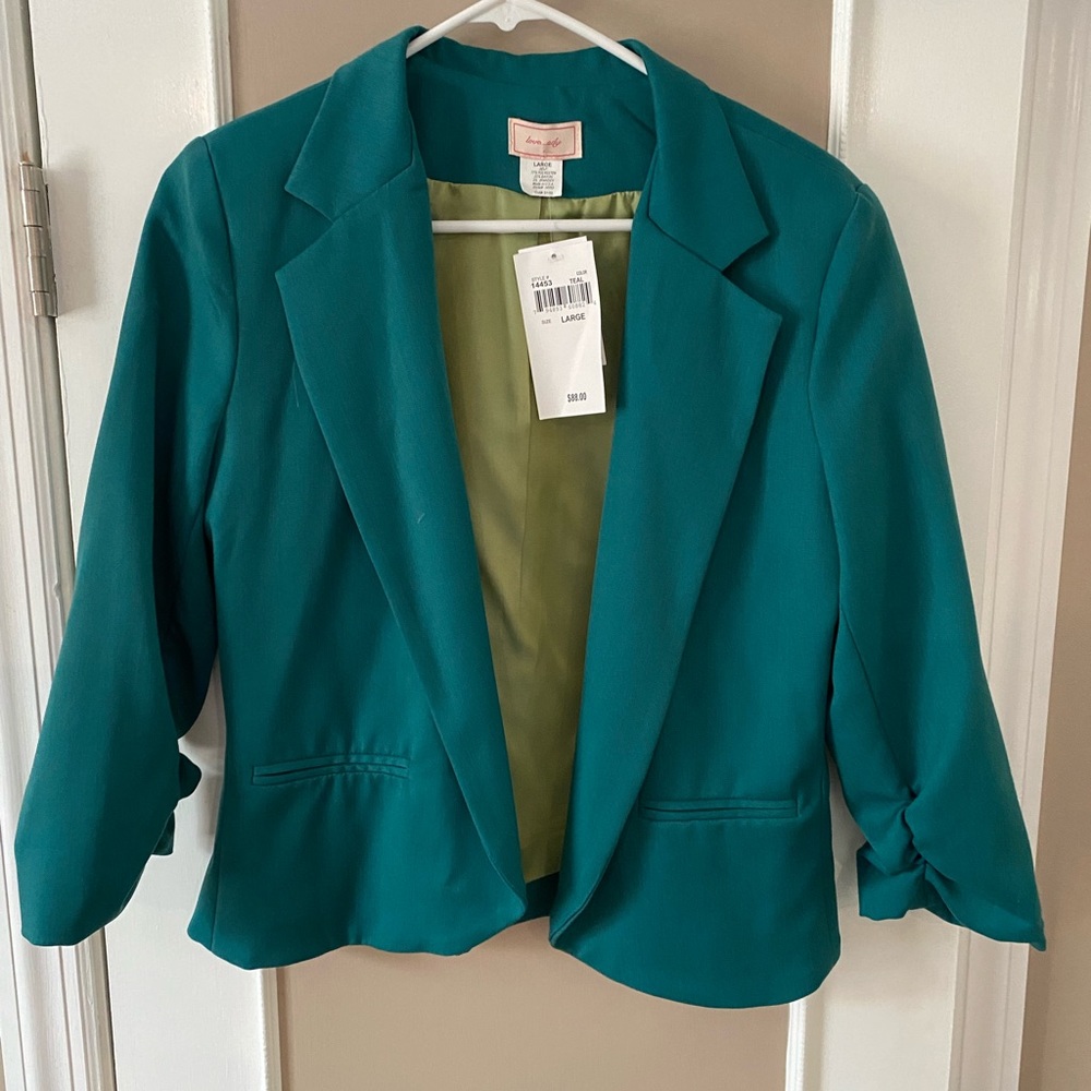 BNWT teal cropped blazer